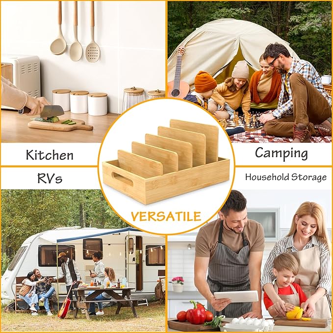 Retro Shaw Bamboo Food Container Lid Organizer with Adjustable Dividers for Cabinet, Lid Organizer for Plastic Lids and Covers Kitchen Storage and Organization