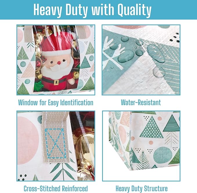 VENO 2 Pack Moving Bags, Large Christmas Storage Bins with lids, Packing Supplies for College, Alternative to Moving Boxes, Foldable, Heavy-Duty Tote, Christmas Pattern (Pastel Forest, 2 Pack)