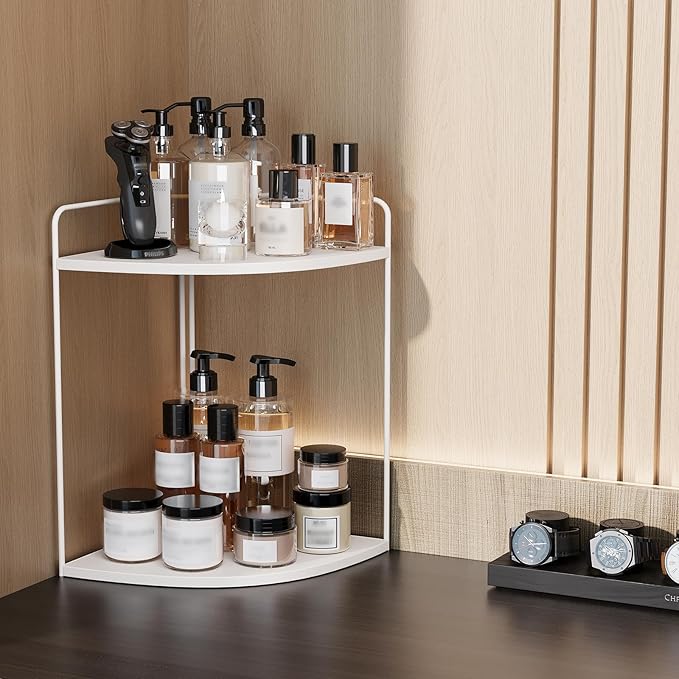 Forest Angle Bathroom Counter Organizer,Countertop Organizer,Vanity Organizers,Bathroom Storage,Bathroom Sink Caddy,Counter Shelf,Corner Counter,Corner Shelves(White)
