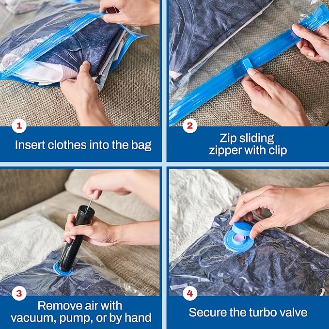 Spacesaver Premium Vacuum Storage Bags. 80% More Storage! Hand-Pump for Travel! Double-Zip Seal and Triple Seal Turbo-Valve for Max Space Saving! (Jumbo 6 Pack)