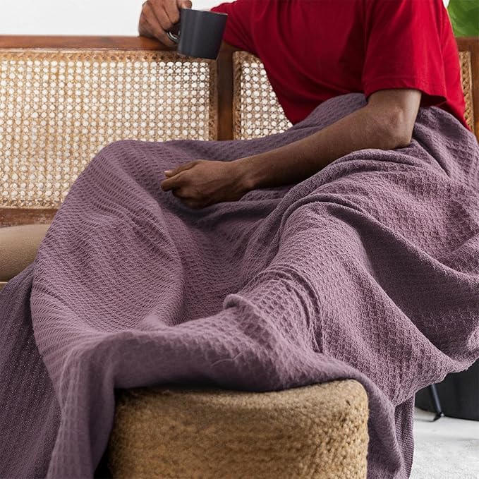 Salt Earth 100% Cotton Throw Blanket, Twin, 68"X92" Waffle Throws for Home, Bedrooms, Outdoor Couch, Office Couch, Modern Cozy Bed Room Decor Blankets,Lightweight All Season Western Blanket(Lavender)