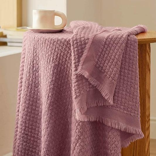 Bedsure Dusty Rose Throw Blanket for Couch - Decorative Woven Throw Gifts with Tassels, Soft and Lightweight Farmhouse Blankets for Couch and Sofa, 50x60 Inches