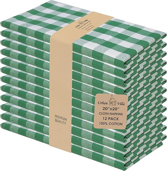 Urban Villa Cloth Napkins Set of 12 20x20 Inches 100% Cotton Napkins Cloth Washable Soft Durable Reusable Absorbent Table Dinner Napkins Cloth for Hotel Lunch Restaurant Weddings Parties- Hunter White