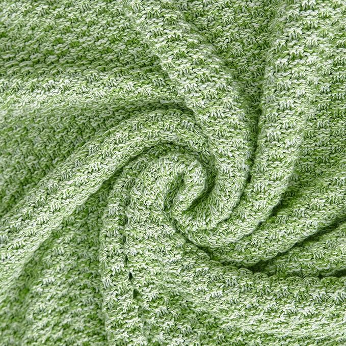 Longhui bedding Green Knitted Throw Blanket for Couch, Soft, Cozy Machine Washable 100% Cotton Sofa Knit Blankets, Heavy 4.0lb Weight, 60 x 80 Inches, Grass Green