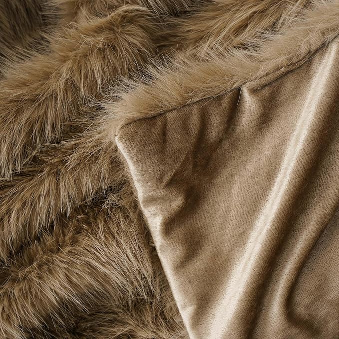 BATTILO HOME Luxury Tan Fluffy Faux Fur Throw Blanket, Cozy Warm Large Fur Blanket for Couch, Sofa, Chair, Bed, Plush Fuzzy Fur Throws with Long Pile, 60"x80"(Khaki)