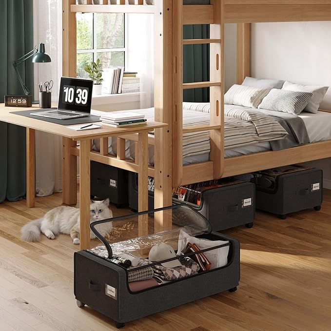 VicHomey Under Bed Storage With Wheels, XXXXL Large Underbed Storage Organizer, 90L Capacity, for Shoes, Clothes, Blankets, Bedding