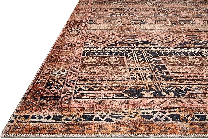 Loloi Layla Collection LAY-14 Mocha/Blush 2'-3" x 3'-9" .13" Thick Accent Rug, Soft, Durable, Vintage Inspired, Distressed, Low Pile, Non-Shedding, Easy Clean, Printed, Living Room Rug