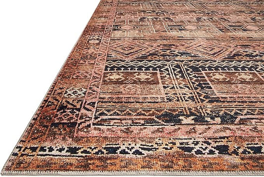 Loloi Layla Collection LAY-14 Mocha/Blush 2'-6" x 9'-6" .13" Thick Runner Rug, Soft, Durable, Vintage Inspired, Distressed, Low Pile, Non-Shedding, Easy Clean, Printed, Living Room Rug