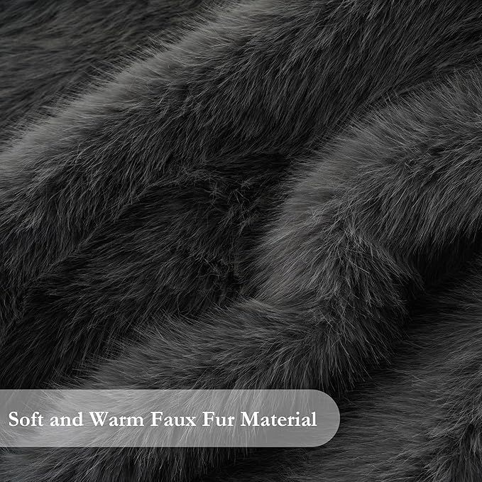 BATTILO HOME Luxury Fluffy Grey Faux Fur Throw Blanket, Cozy Warm Fur Blanket for Couch, Sofa, Chair, Bed, Plush Fuzzy Fur Throws with Long Pile, 50"x60"