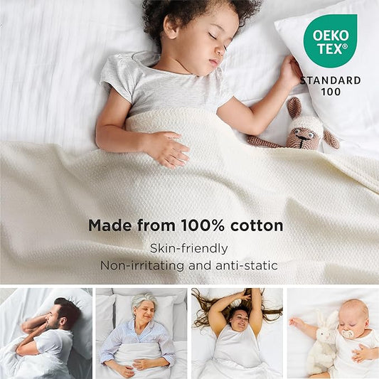 Bedsure GentleSoft 100% Cotton Large Blanket Oversized King for Bed 120x94 inches - Breathable Soft Cozy Herringbone Woven Blanket for Summer, Couch Cover, Ivory