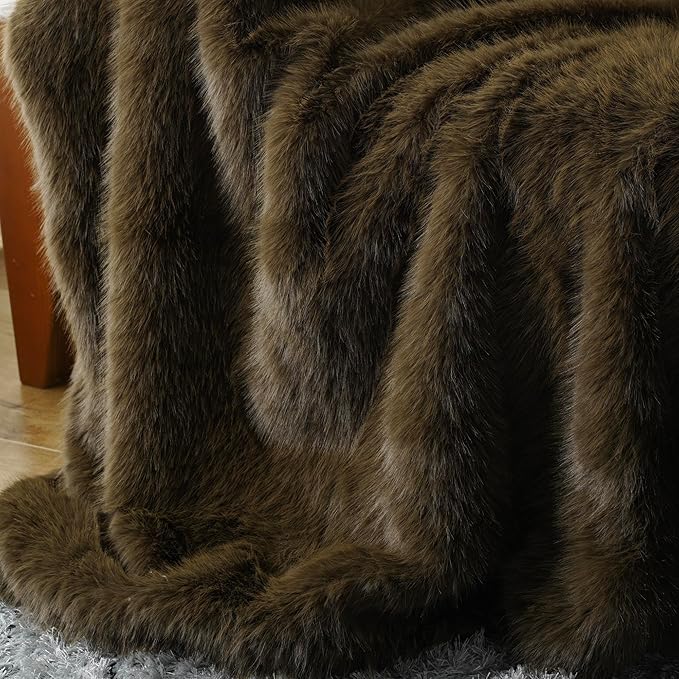 BATTILO HOME Luxury Fluffy Olive Green Faux Fur Throw Blanket, Cozy Warm Fur Blanket for Couch, Sofa, Chair, Bed, Plush Fuzzy Fur Throws with Long Pile, 50"x60"