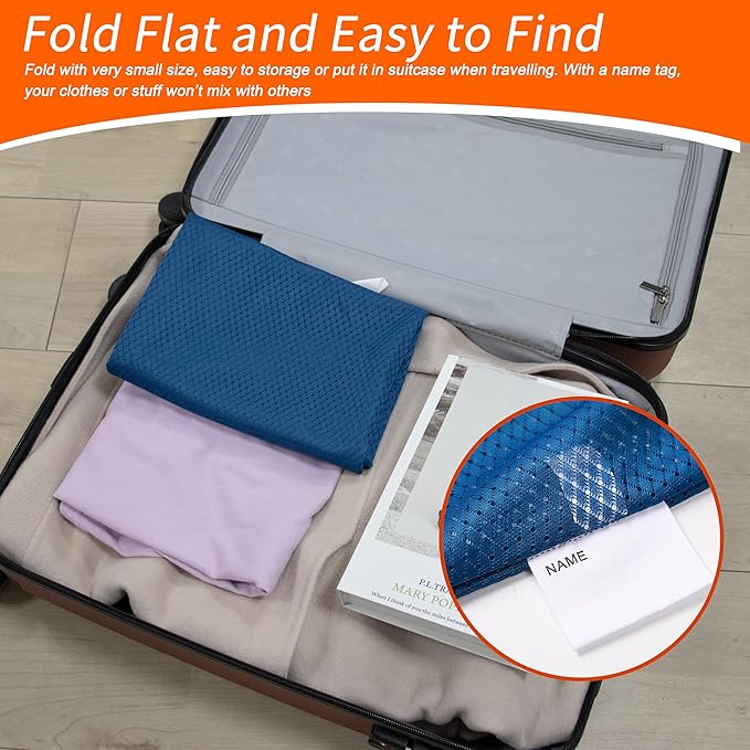 Polecasa Extra Heavy Duty Large Diamond Mesh Laundry Bags with Drawstring Closure & ID Tag, 2 Pack 24 x 36 inches Washable Storage Bag for College, Travel, Sports, Dorms, Blue