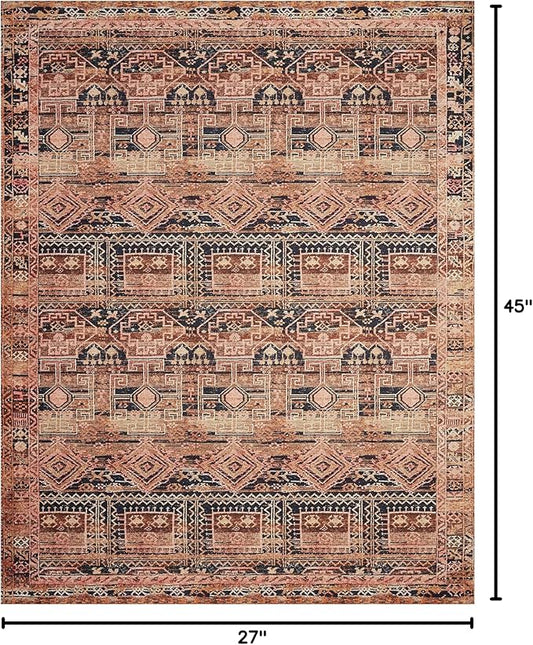 Loloi Layla Collection LAY-14 Mocha/Blush 2'-3" x 3'-9" .13" Thick Accent Rug, Soft, Durable, Vintage Inspired, Distressed, Low Pile, Non-Shedding, Easy Clean, Printed, Living Room Rug