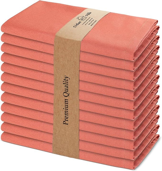 Urban Villa Cotton DinnerNapkins Set of 12, Highly Absorbent 18x18 Inches Soft Premium Cloth Napkins, Hotel Quality Napkins, Reusable & Washable Table DinnerNapkins - (Orange Pumpkins, Solid)