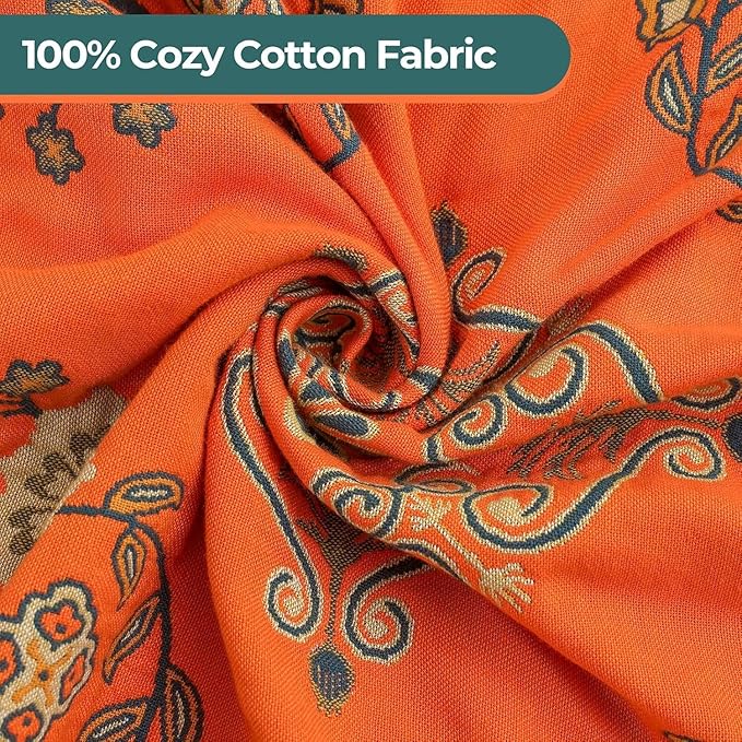 Fall Throw Blanket for Couch Bed Chair,100% Cotton Soft Lightweight Blanket Rustic Quilt -Orange Floral Printed Farmhouse Decor Bed All Season Blankets,60"×80"