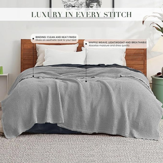 Salt Earth 100% Cotton Throw Blanket, Twin, 68"x92" Waffle Throws for Home, Bedrooms, Outdoor and Cozy Couch, Modern Bed Room Decor Blankets, Lightweight, All Season Western Blanket (Scottish Grey)