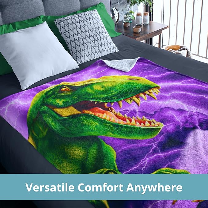 Dawhud Direct T-Rex Fleece Blanket for Bed, 75" x 90" Queen Size Jurassic Fleece Throw Blanket for Boys, Men, Unisex and Kids - Super Soft Plush Dinosaur Blanket Throw