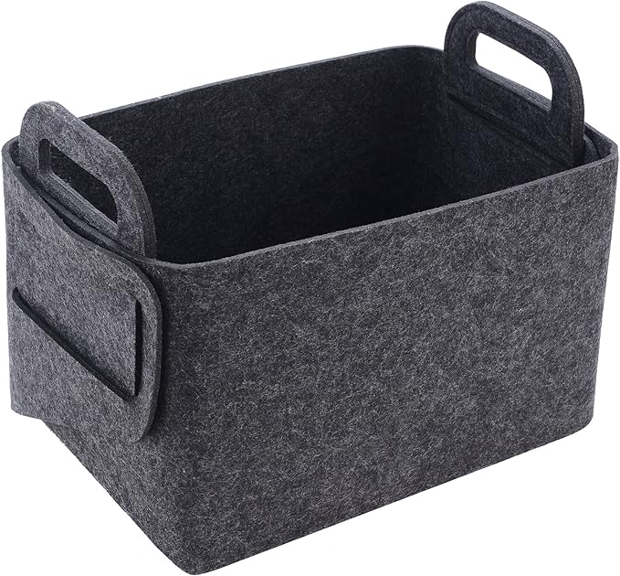 Storage Basket Felt Storage Bin Collapsible& Convenient Box Organizer with Carry Handles for Office Bedroom Closet Babies Nursery Toys Laundry (Dark grey, 19.9inch（L）×13.6inch（W）×12.6inch（H）)