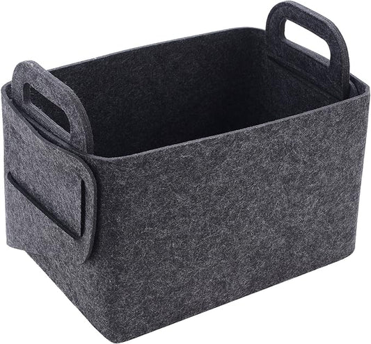Storage Basket Felt Storage Bin Collapsible& Convenient Box Organizer with Carry Handles for Office Bedroom Closet Babies Nursery Toys Laundry (Dark grey, 19.9inch（L）×13.6inch（W）×12.6inch（H）)