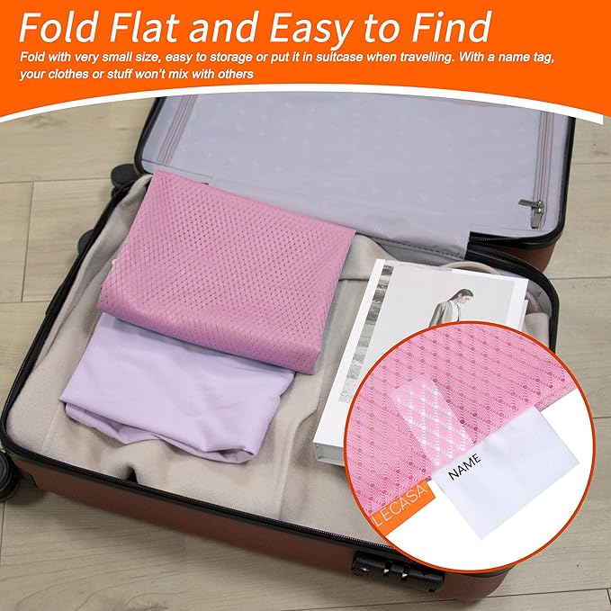 Polecasa Heavy Duty Large Mesh Laundry Bags with ID Tag and Locking Drawstring Closure - 2 Pack, 24 x 36 inches - Laundry Hamper Liner, Washable Laundry Bag for Travel, Sports, Dorms (Pink)