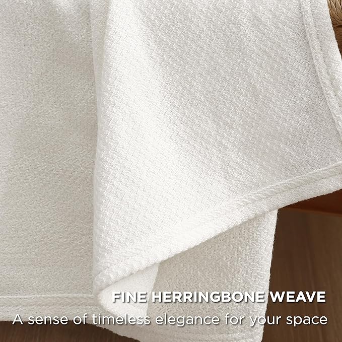 Bedsure GentleSoft 100% Cotton Blanket Queen Size for Bed - Breathable and Lightweight, Soft Cozy Textured Herringbone Woven Blanket for Summer, White, 90x90 inches
