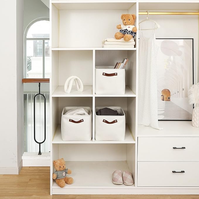 OrganiHaus Large Fabric Storage Baskets for Shelves 3 Pack, 15x11in Closet Storage Bins for Shelves, Canvas Baskets for Organizing, Linen Closet Organizers, Cloth Basket, Off-White