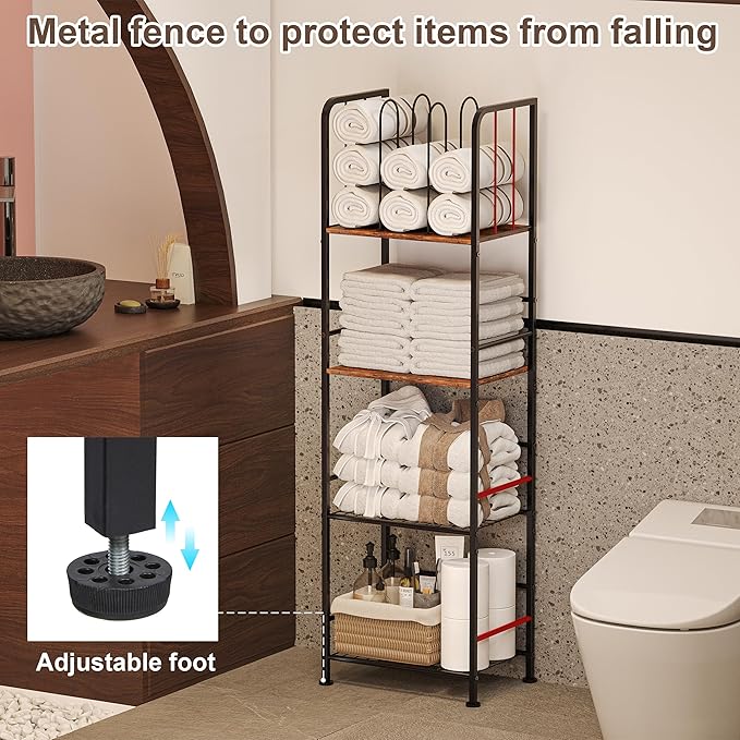 Towel Rack Free Standing 4-Tier M-Shaped Detachable Dividers, Durable Metal Towel Holder, Pool Items Holder, Space-Saving Storage Organizer, Modern Bath Towel Shelf for Bathroom Patent Pending