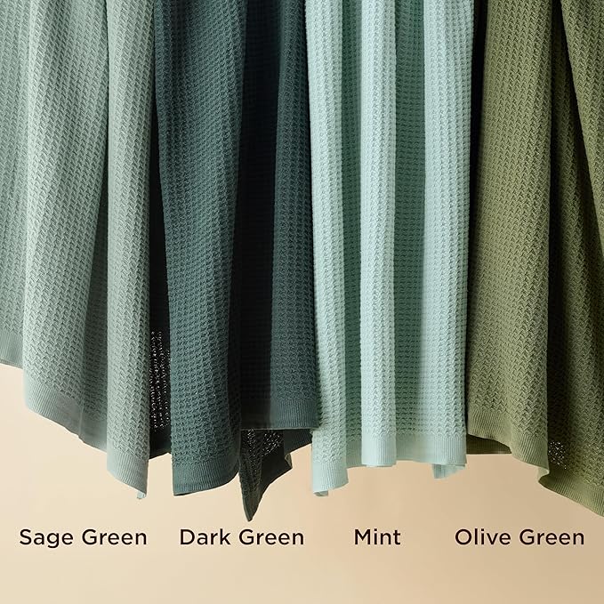 Bedsure Gentlesoft 100% Cotton Blanket Queen Size for Bed - Breathable and Soft for Spring Summer, Thick Cozy Waffle Weave Blanket Gifts for Women, Sage Green, 90x90 Inches