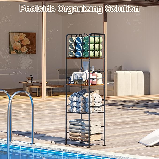Towel Rack Free Standing 4-Tier M-Shaped Detachable Dividers, Durable Metal Towel Holder, Pool Items Holder, Space-Saving Storage Organizer, Modern Bath Towel Shelf for Bathroom Patent Pending