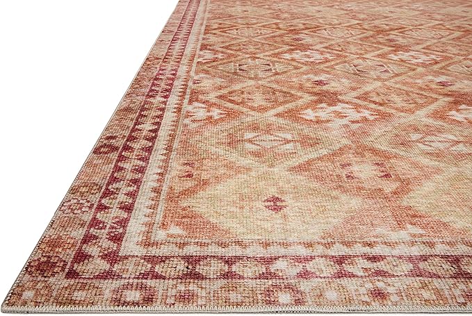 Loloi Layla Collection LAY-16 Natural/Spice 2'-3" x 3'-9" .13" Thick Accent Rug, Soft, Durable, Vintage Inspired, Distressed, Low Pile, Non-Shedding, Easy Clean, Printed, Living Room Rug