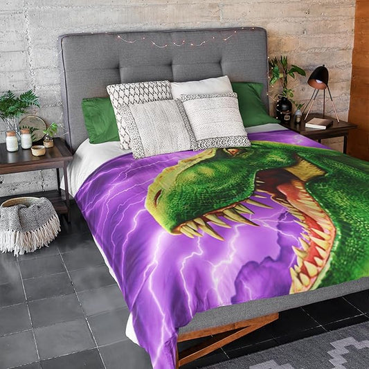 Dawhud Direct T-Rex Fleece Blanket for Bed, 75" x 90" Queen Size Jurassic Fleece Throw Blanket for Boys, Men, Unisex and Kids - Super Soft Plush Dinosaur Blanket Throw