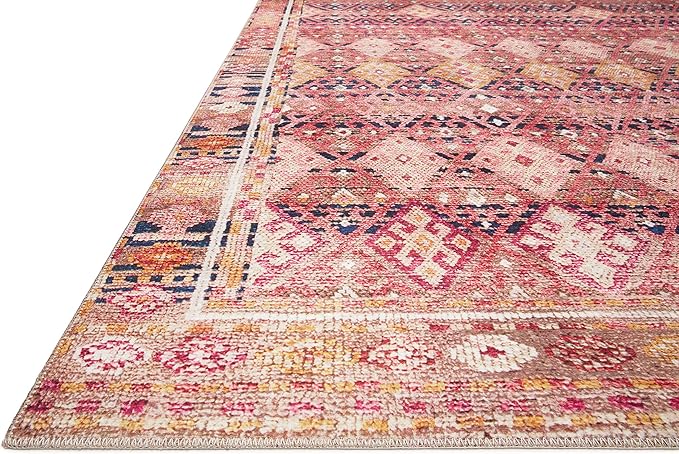 Loloi Layla Collection LAY-15 Magenta/Multi 3'-6" x 5'-6" .13" Thick Accent Rug, Soft, Durable, Vintage Inspired, Distressed, Low Pile, Non-Shedding, Easy Clean, Printed, Living Room Rug