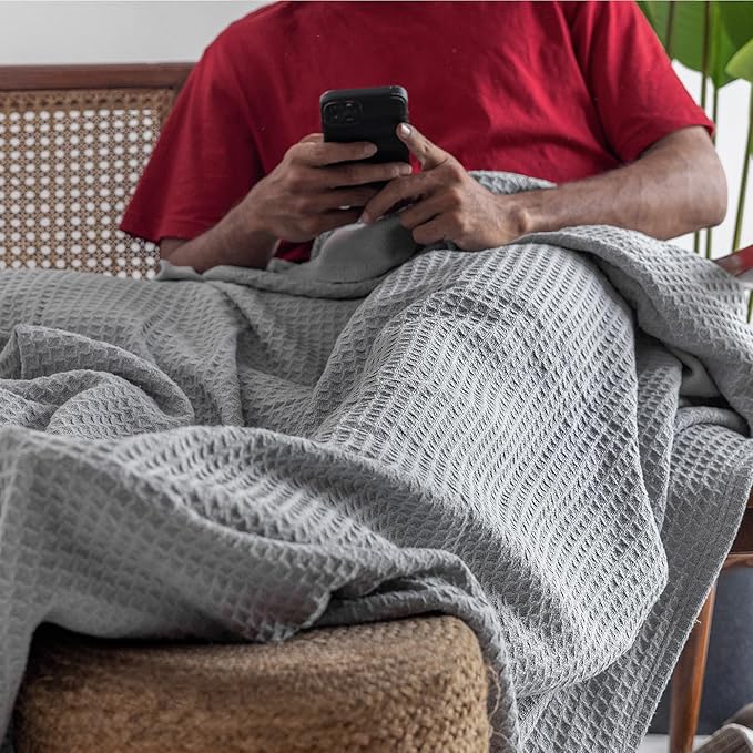 Salt Earth 100% Cotton Throw Blanket, Twin, 68"x92" Waffle Throws for Home, Bedrooms, Outdoor and Cozy Couch, Modern Bed Room Decor Blankets, Lightweight, All Season Western Blanket (Scottish Grey)