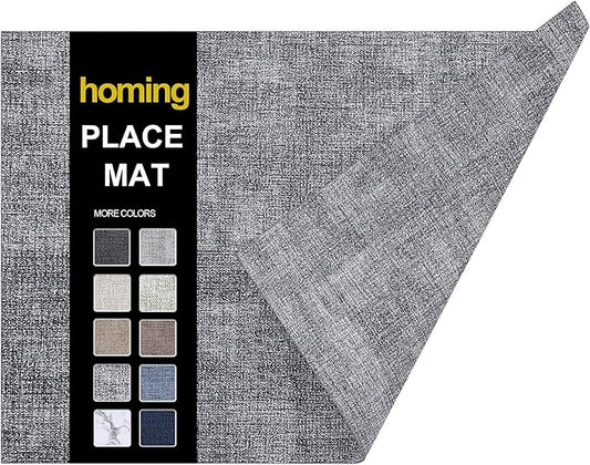 homing Faux Leather Heat Resistant Placemats 6 Packs, Waterproof Wipeable Dining PU Place Mats for Indoor & Outdoor, Easy to Clean, Smokey Grey