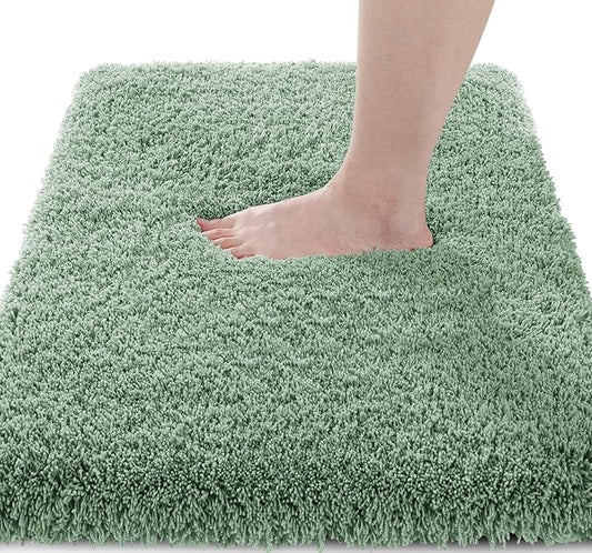 Yimobra Fluffy Plush Bath Rug, Super Shaggy Soft Comfortable Non Slip, Water Absorbent Microfiber Bath Mat, Dries Quickly, Machine Washable Thick Bathroom Rugs for Shower, 56"x 24", Pure Light Green