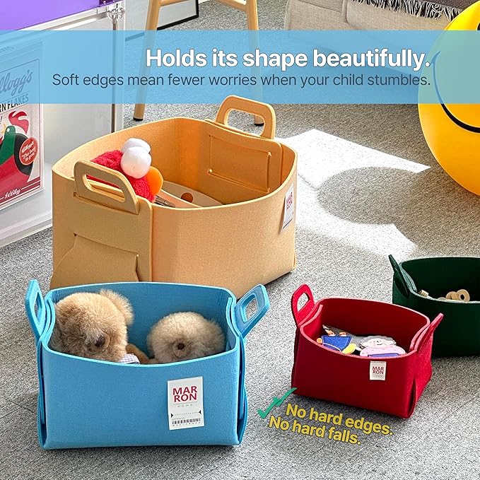 Collapsible Gray Felt Storage Bin Large 14.6"x9.4"x9.4" – Foldable Basket with Handles for Closet, Laundry Room Organization, Toy Storage, Decorative Storage Bins for Shelves, Nursery Storage