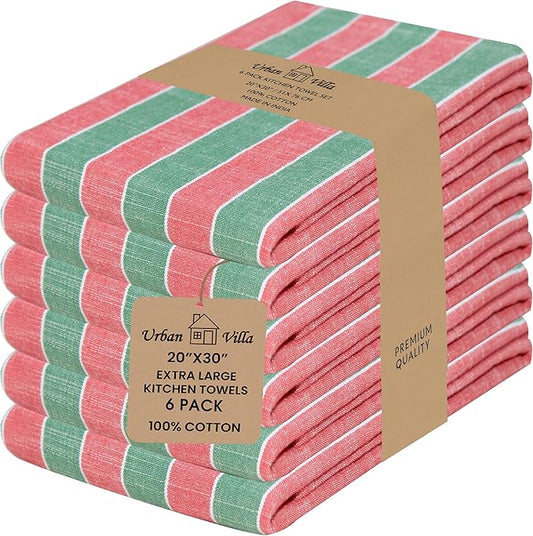 Urban Villa Kitchen Towels Set of 6 Christmas Kitchen Towels 20X30 Inches 100% Cotton Highly Absorbent Kitchen Towels Premium Quality Ultra Soft Mitered Corners KitchenTowels