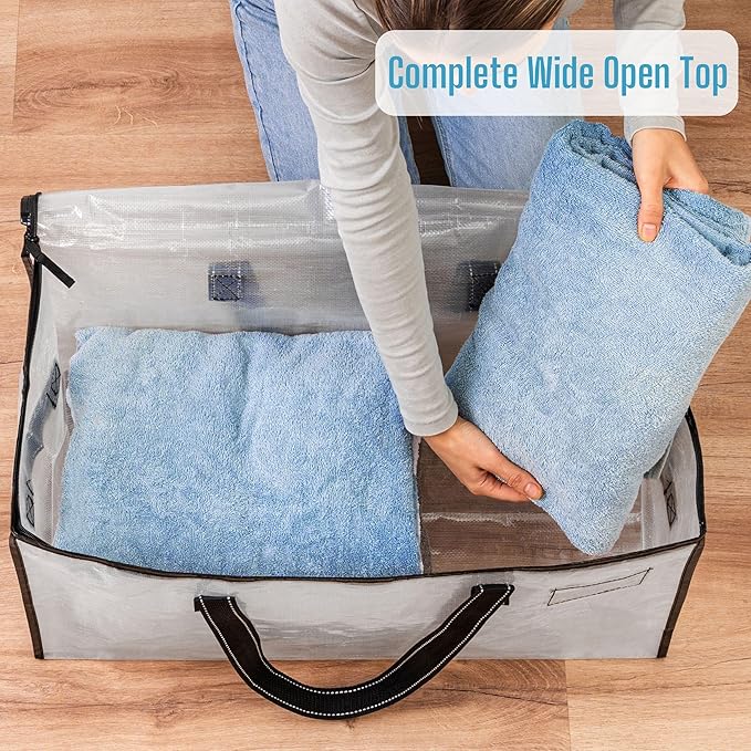 VENO 2 Pack Moving Bags, Christmas Storage Bins, Moving Boxes Alternative, Comforter and Blanket Storage Bags, College Dorm Packing Supplies, Foldable Heavy-Duty Tote (Clear, 2 Pack)