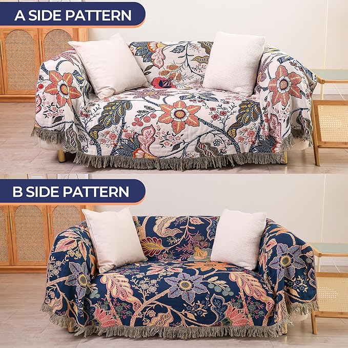 STASOPTK Boho Cotton Throw Blanket - Ultra-Soft Rustic Quilt for Bed, Home Decor & Travel - Large 60"x80" Muslin Blanket - All-Season Lightweight Bedspread & Throw for Women & Moms