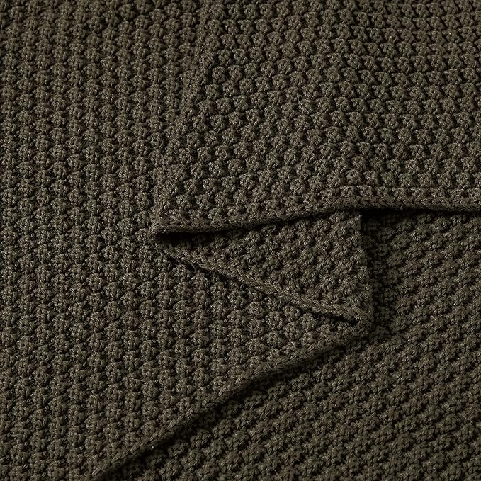 Longhui bedding Dark Brown Knitted Throw Blanket for Couch, Soft, Cozy Machine Washable 100% Cotton Sofa Knit Blankets, Heavy 3.0lb Weight, 51 x 63 Inches.