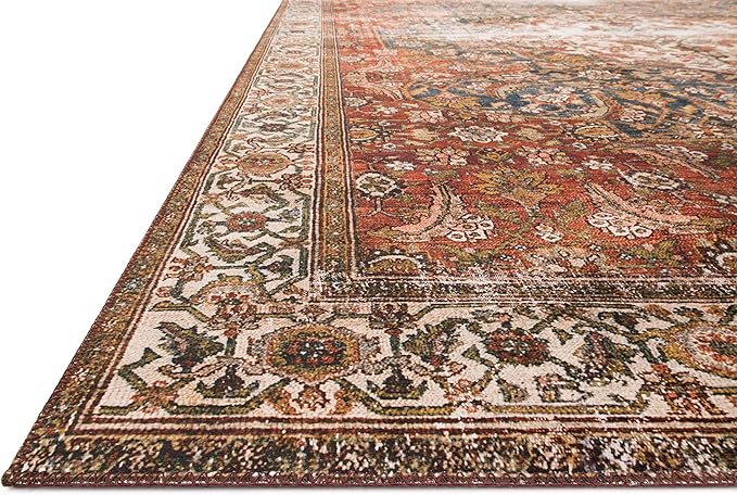 Loloi Layla Collection LAY-05 Ocean/Multi 7'-6" x 9'-6" .13" Thick Area Rug, Soft, Durable, Vintage Inspired, Distressed, Low Pile, Non-Shedding, Easy Clean, Printed, Living Room Rug