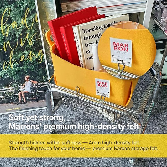 Collapsible Yellow Felt Storage Bin Medium 11"x7.1"x7.1" – Foldable Basket with Handles for Closet, Toy Storage, Laundry Room Organization, Decorative Storage Bins for Shelves, Cube Storage