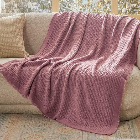 Bedsure Dusty Rose Throw Blanket for Couch - Decorative Woven Throw Gifts with Tassels, Soft and Lightweight Farmhouse Blankets for Couch and Sofa, 50x60 Inches