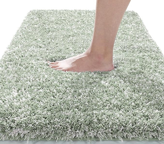 Yimobra Luxury Bathroom Rugs, Fluffy Bath Mats, Non Slip, Water Absorbent Microfiber, Machine Washable, Plush Runner Shower Rugs, Thick Matts for Bathroom Floor&Tub, 56"x 24", Light Green and White