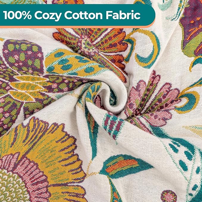 STASOPTK Boho Rustic Throw Blanket,100% Cotton Soft Vintage Bed Throw Blankets Floral Farmhouse Decor Throws,Reversible Throw for Sofa Couch, 60"×80" for All Seasons -White