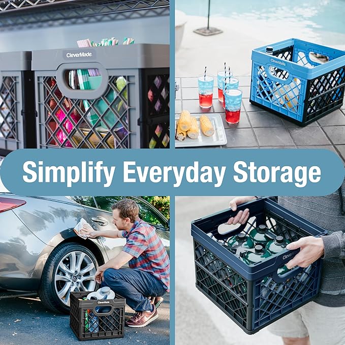 CleverMade Collapsible Milk Crate, Red, 1PK - 25L (6 Gal) Stackable Storage Bins, Holds 50lbs Per Bin - Clevercrates are Heavy Duty, Plastic Collapsible Storage Crate for Multi Purposes