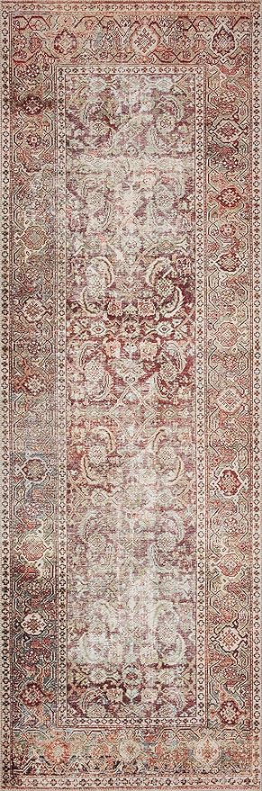 Loloi Layla Collection LAY-11 Cinnamon/Sage 9'-0" x 12'-0" .13" Thick Area Rug, Soft, Durable, Vintage Inspired, Distressed, Low Pile, Non-Shedding, Easy Clean, Printed, Living Room Rug