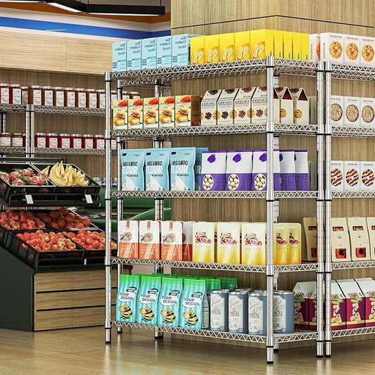 M MZG 2200 Lbs 5 Tier Storage Rack Metal Wire Shelving Unit, Storage Standing Shelf Organizer for Laundry Bathroom Kitchen Pantry Closet Garage, Chrome 17.7" D x 59.1" W x 70.4" H