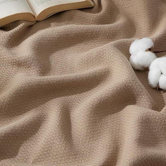 Bedsure GentleSoft 100% Cotton Blanket King Size for Bed - Breathable and Lightweight, Soft Cozy Textured Herringbone Woven Blanket for Summer, Tan, 108x90 inches