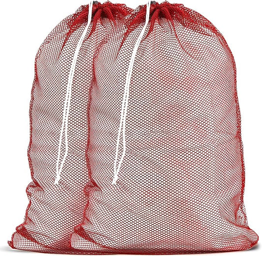 Handy Laundry Mesh XL Laundry Bags - Durable, Machine Washable with Secure Drawstring Closure - Perfect for College Dorms, Laundromats, Apartments (Red, Large 24" x 36", 2-Pack)